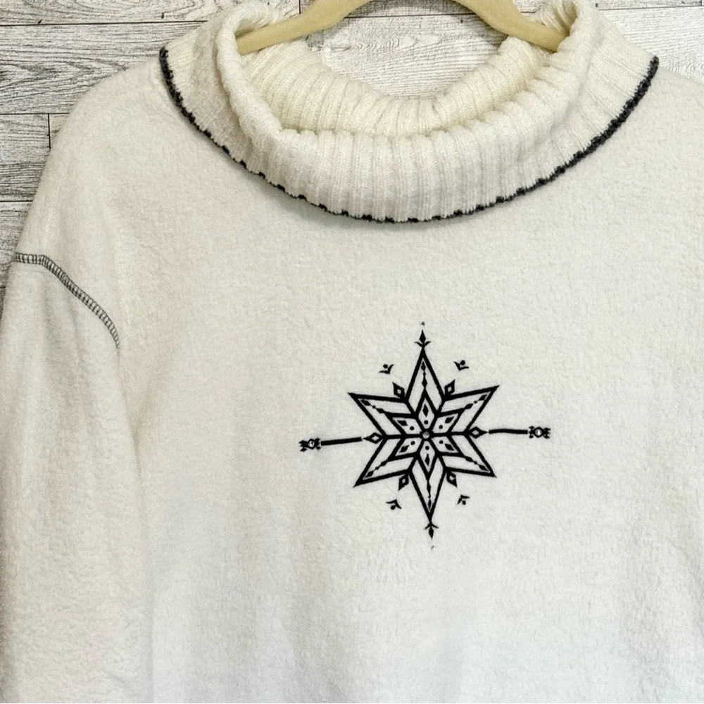Basic Editions Womens Oversized Turtleneck Sweater Ivory w/Black Stitching SZ-1X